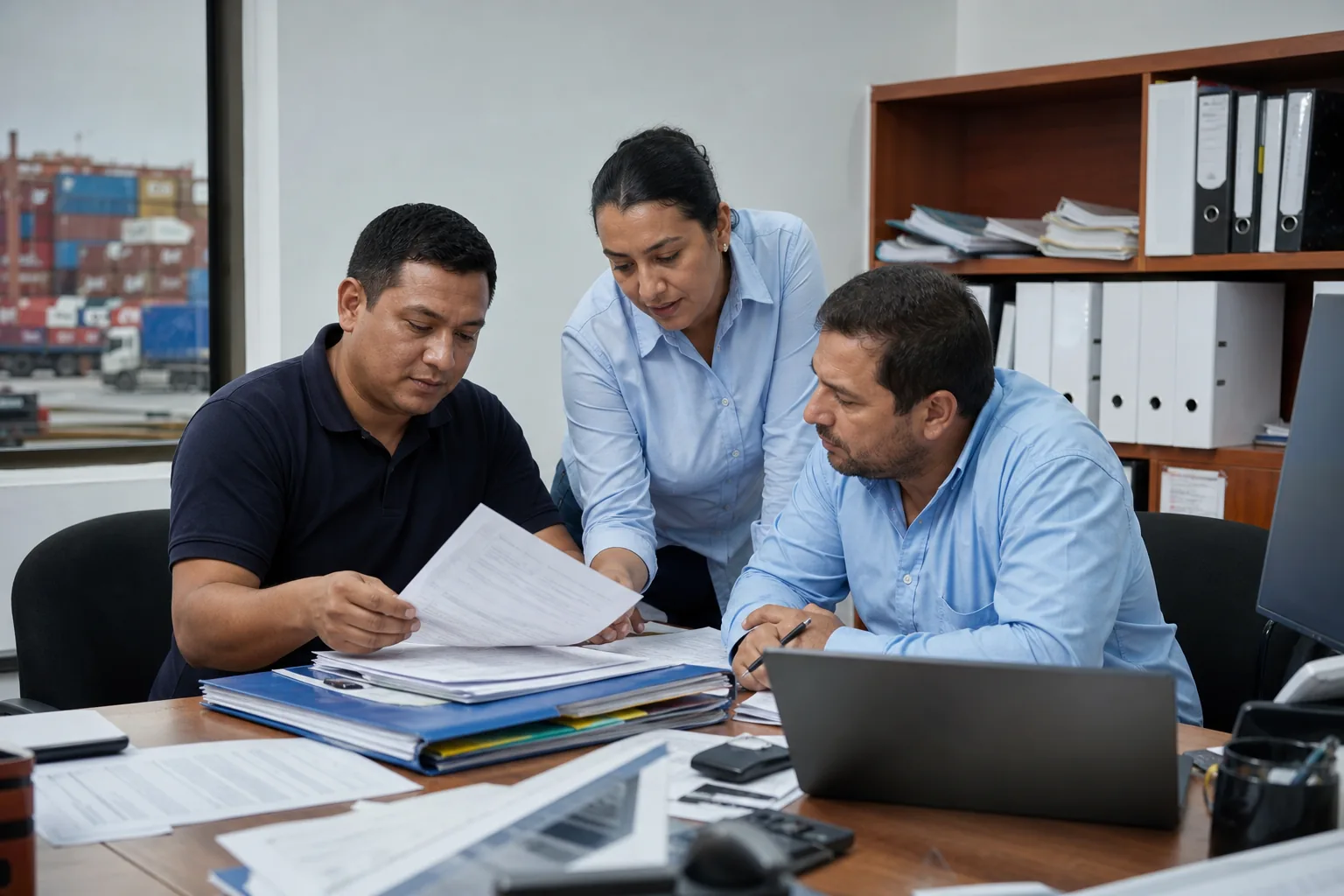 Equipo revisando documentos de una operación