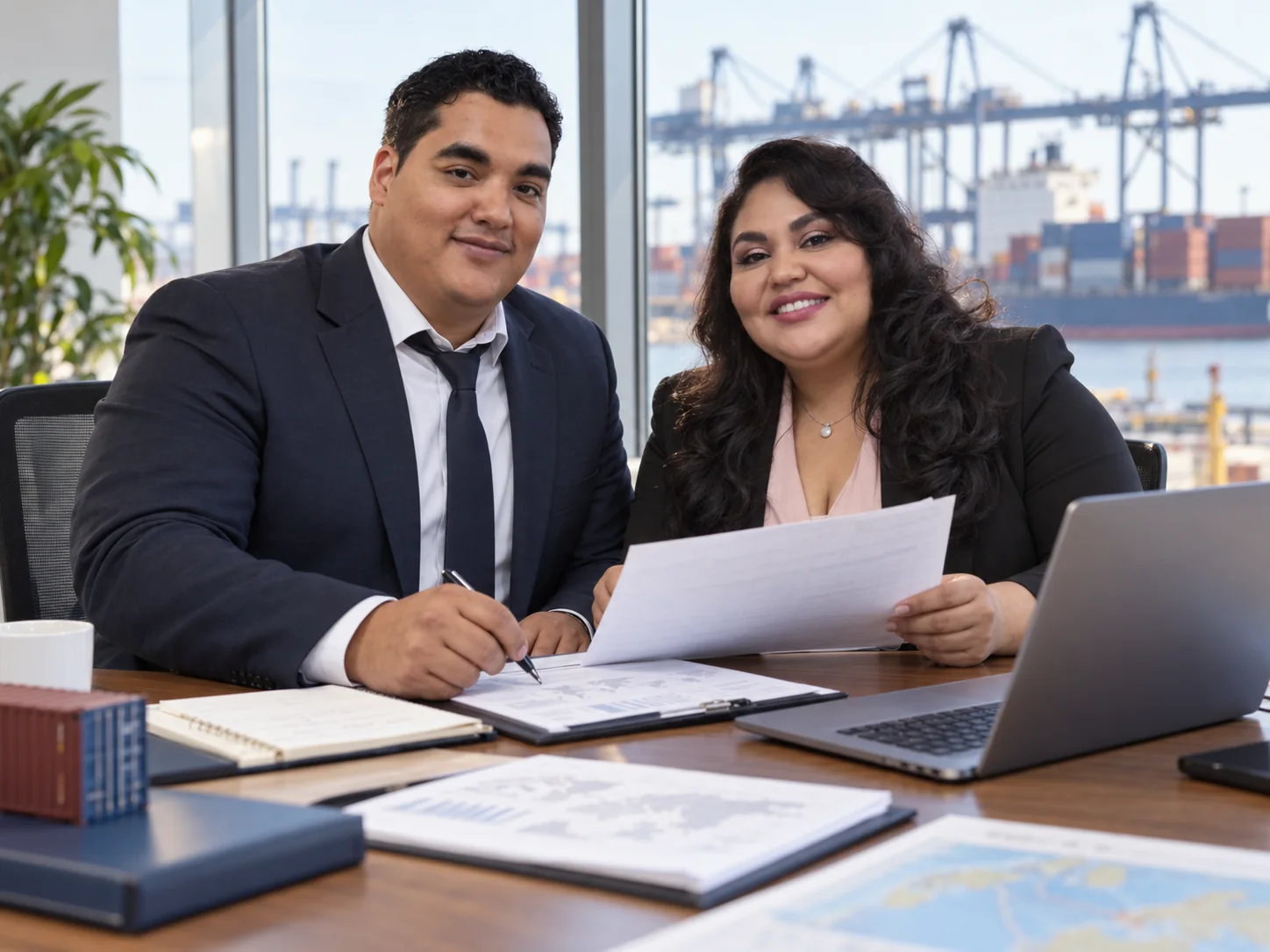 Jonathan Rivera Calles y Maria Ines Mendez revisando documentación logística